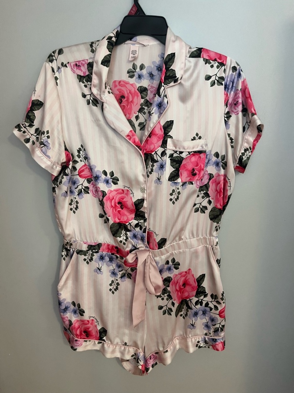 Victoria's Secret Pink Floral Satin Short Romper Pajama
